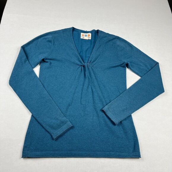 Title Nine Womens Twist Front Sweater Teal Blue V-Neck Cozy Winter Pullover XS - Picture 1 of 11